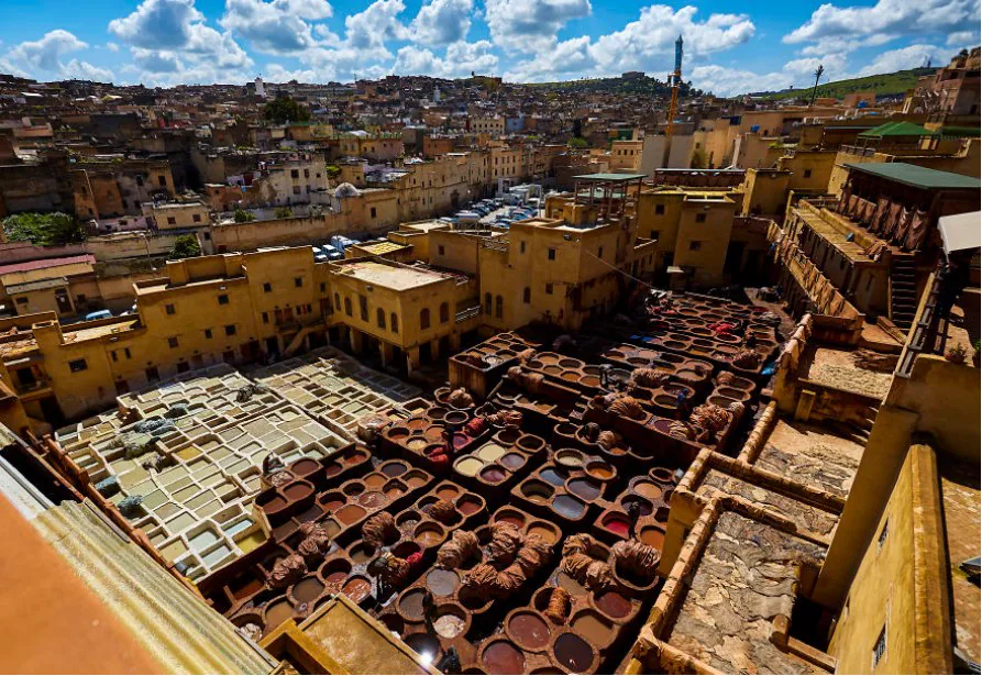 Historic Moroccan cityscape and open-air tanneries